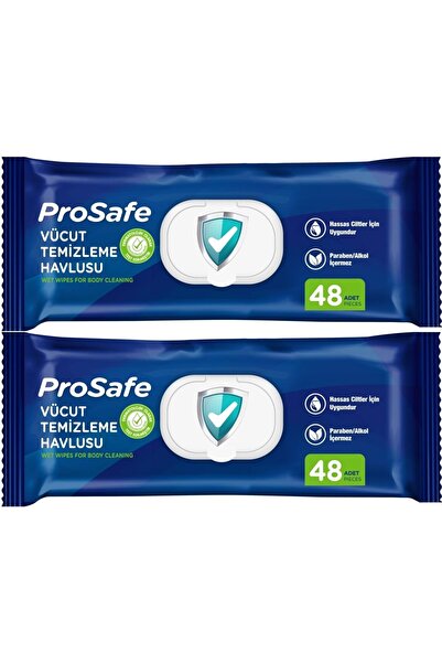 PROSAFE Hasta Vücut Temizleme Islak Mendil Havlu 48 Yaprak XL (2 Li Set) Plastik Kapak
