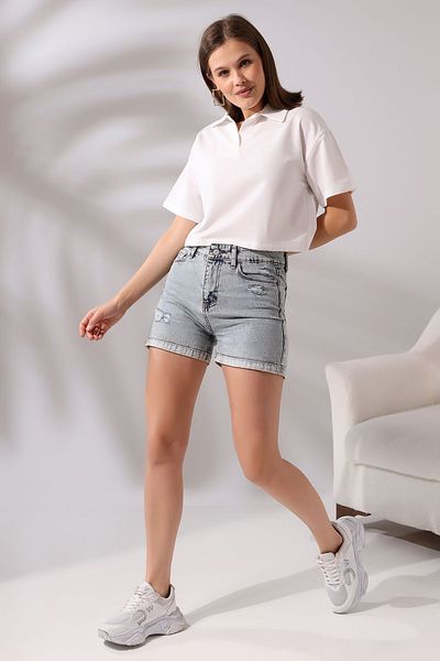 Endies Polo Neck Short Sleeve T-Shirt 21171 ECRU