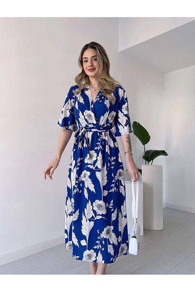 GDS BUTİK Rochie cu gât dublu și cu fante cu centură elastică în talie