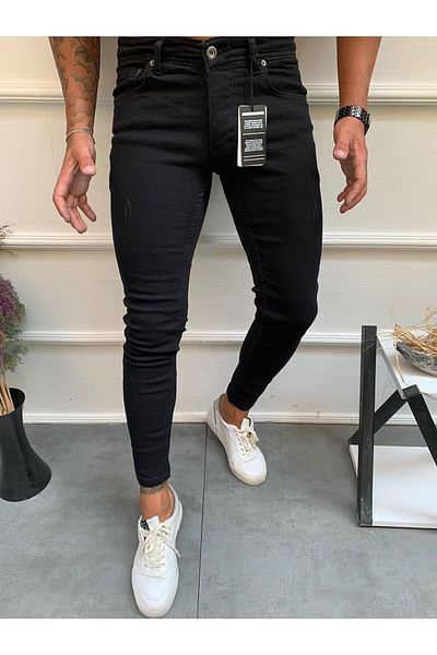 OneZero Men's Black Cuffed Skinny Fit Trousers