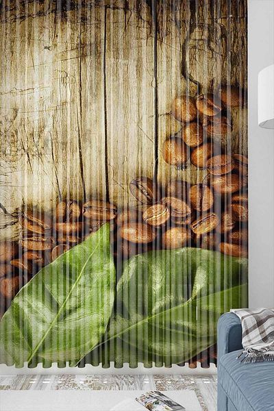 Else Dekor Blackberries Patterned Decorative Modern Kitchen Tulle Backdrop Curtain
