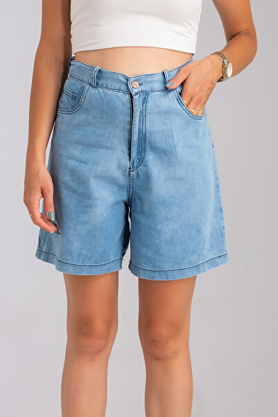 Bold & Young Kadın Beş Cepli Bleach Yıkama Lyocell İnce Denim Kumaş Kot Etek