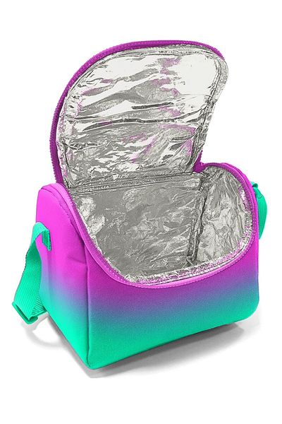 Coral High Pink Water Green Patterned Thermal Insulated Lunch Box and Pen Holder for Girls