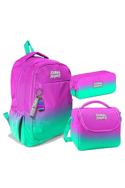 Coral High Set de genți pentru școala primară și gimnazială cu trei ochi pentru fete - modele de tranziție de culoare roz, verde apă