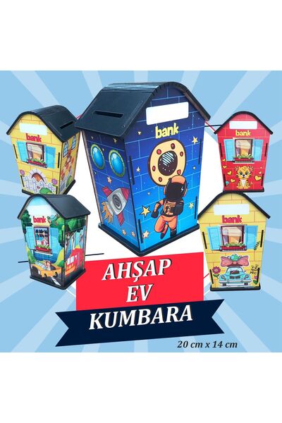 Ankebut Ahşap İsme Özel Renkli Ev Kumbara