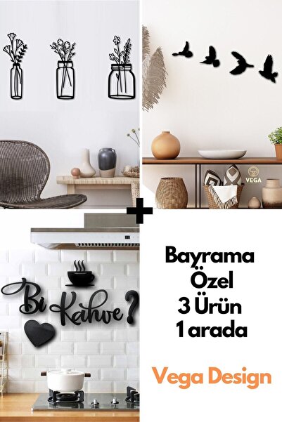3-Piece Flower Pot + Bi Coffee + Bird Wall Decor 4-Piece 3 in 1