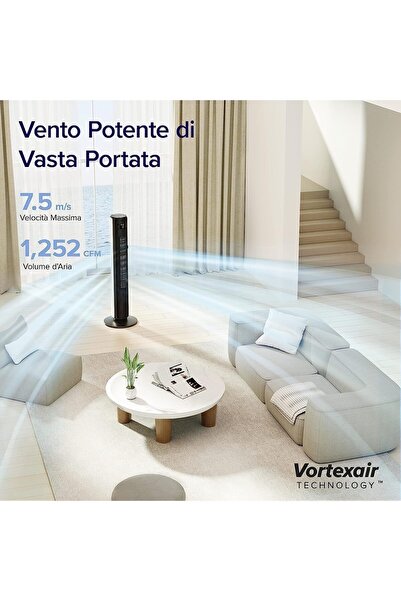 Levoit Fan Kulesi 106 Cm, Kule Fanı Sessiz 25 Db, 7,5 M/s'lik Güçlü Hız, Yukarı Ve Aşağı 60°, 90°