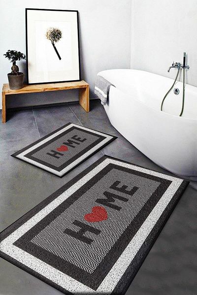 Else Halı Σετ καθίσματος τουαλέτας Else Home με μοτίβο καρδιάς που πλένεται αντιολισθητική βάση 2 τεμαχίων