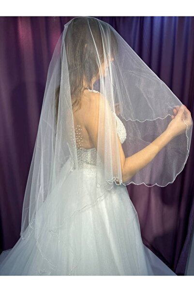 sanem moda حجاب فستان الزفاف باللون الأبيض الفاتح - حجاب الزفاف بطبقة واحدة 1...