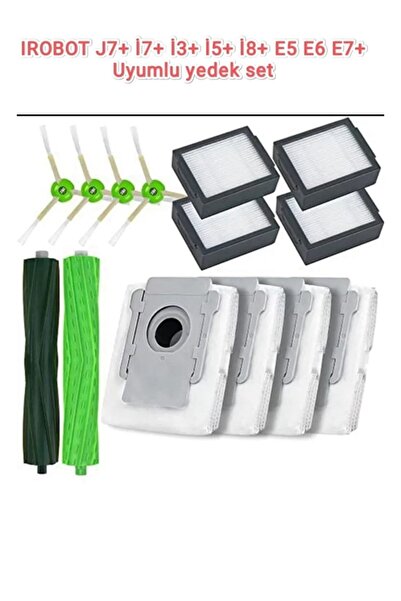 LİN GRUP Irobot I3+ I5+ I7+ J7+ E5 E6 E7+ Plus I8+ - Set de saci de praf compatibil cu filtru Hepa de schimb și rolă de perie