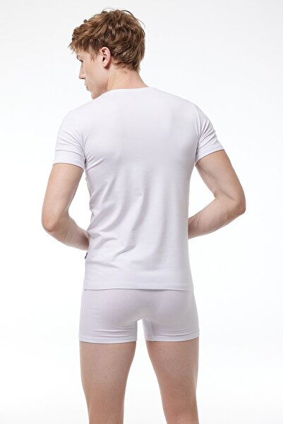 Malabadi Λευκό ανδρικό κορμάκι με κοντό μανίκι V-λαιμόκοψη - 032