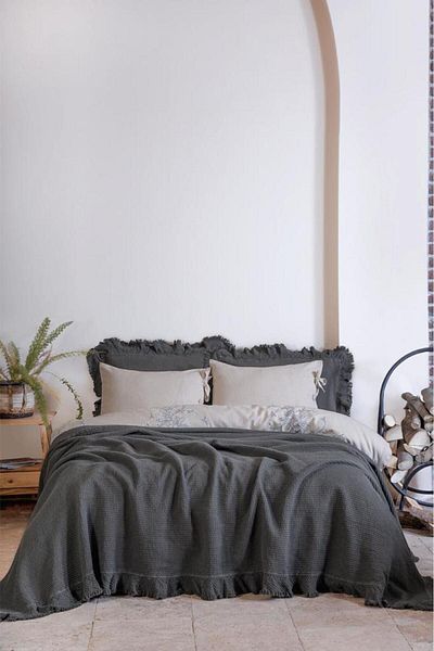 Ecocotton مفرش سرير دينا مزدوج 100% قطن عضوي بيكيه أنثراسيت 240X260 سم