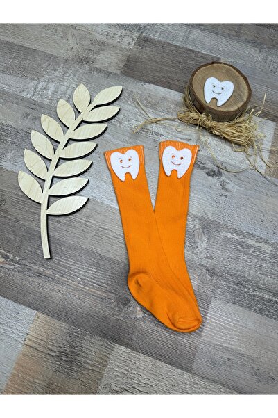 Feriatolye Orange Below the Knee - Baby Socks with Tooth Figure