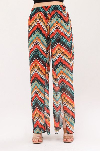 Bolder Pantaloni de plajă cu fante cu model Lily în zig-zag