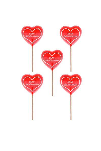 SoyAkca Kalp Konsept Şeker Seni Seviyorum Yazılı Lolipop Hediyelik 5 Adet