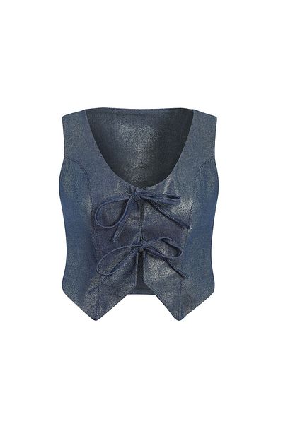 La Sarta Rapallo Denim Navy Blue - Φωτεινό γιλέκο με στάμπα με φύλλο