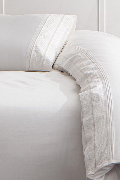 Ecocotton Liva Cream Double 100% Organic Cotton Satin Embroidered Duvet Cover Set