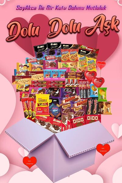Ülker Dolu Dolu Aşk 64 Parça Özel Atıştırmalık Paketi. Soyakca Seni Seviyorum Yazılı Şeker Hediye