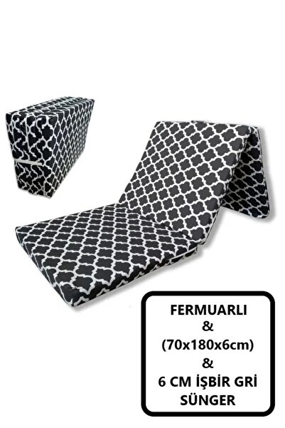 Mor Minder Katlanır Kamp Yatağı Çadır Yatağı 70x180 6 Cm Işbir Gri Kalın Sünger Karaçatı Model