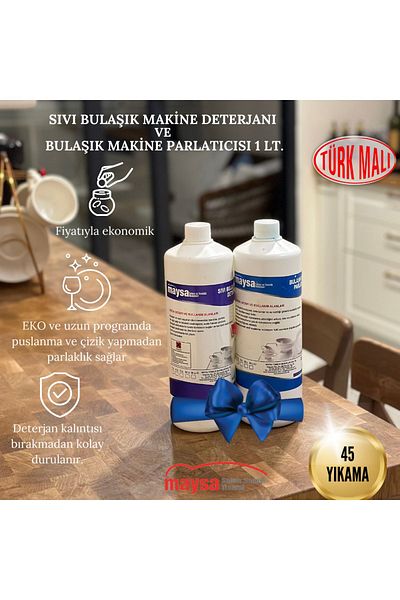 Maysa 1Lt 45 Washing Liquid Dishwasher Detergent and Rinse Aid Set