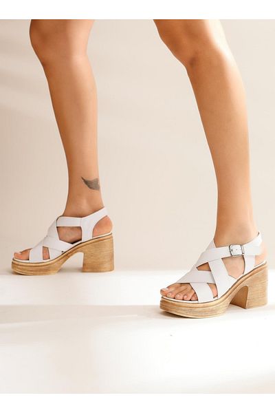 GDT Ayakkabı High Heel White Women's Sandals - Padded and Strapped