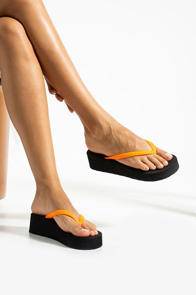 Bermody Pamela Orange Platform Flip Flops Pvc Anti-Pain Pool Beach Slippers