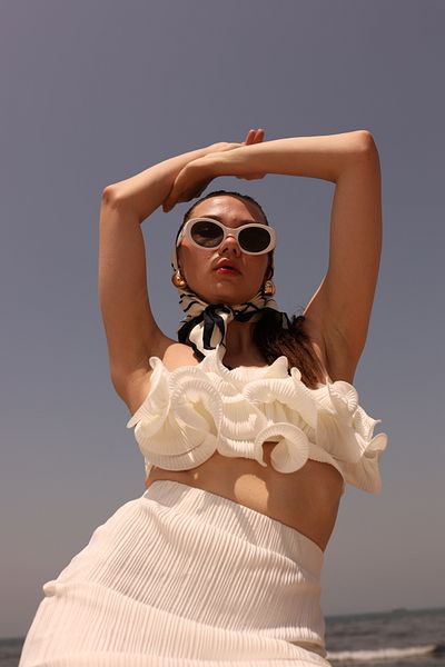 La Sarta White Pleated Set - Noli Fabric, Lower and Upper Set
