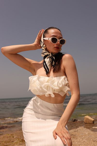 La Sarta White Pleated Set - Noli Fabric, Lower and Upper Set