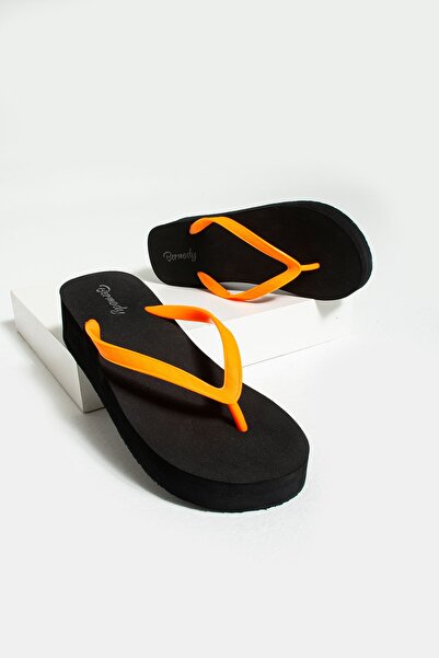 Bermody Παντόφλες παραλίας πισίνας Pamela Orange Platform Flip Flops Pvc δεν πονάει
