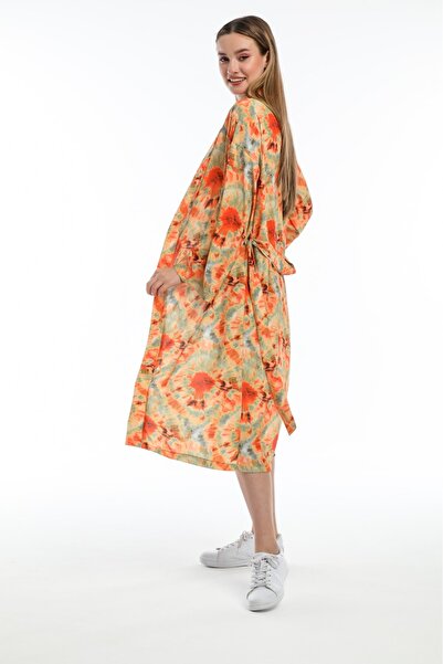 Pitti Orange Green and Mixed Patterned Women's Kimono 60350