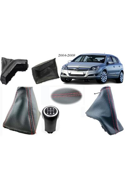 Vts Körük For Opel Astra H Gear Shift Gaiter+Hand Brake Gaiter+Gear Shift Knob 5 Forward Holes Leather Black Stitching