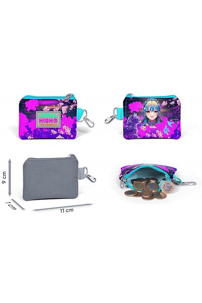 Coral High Girl's Purple Pink Anime Cat Pattern Coin Purse