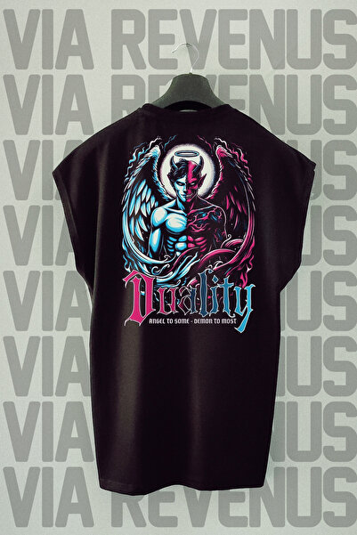Vordevia Dvojstvo Demon i Anđeo Sa deznom Crni Sport T-shirt - Bez Rukava