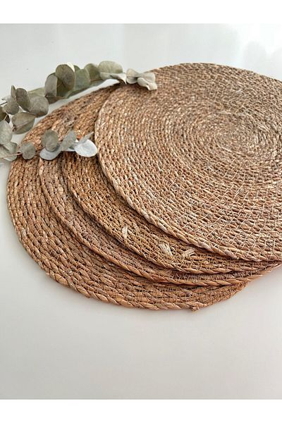 HBS Art Design 4-Piece Wicker Jute Charger Set - American Service, 35 cm Diameter