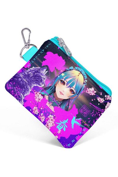 Coral High Girl's Purple Pink Anime Cat Pattern Coin Purse
