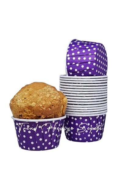 Trend Hediye Sepeti 25-Piece Purple Polka Dot Muffin Cake and Cupcake Mold - Airfryer Compatible