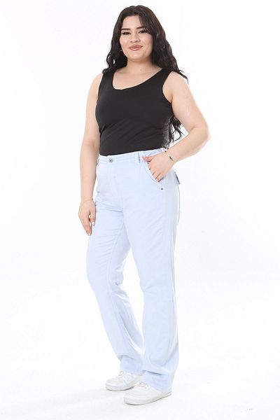 Şans Pantaloni de damă, mărime mare, albastru din lycra din țesătură gabardină, cu talie elastică la spate 65N38100