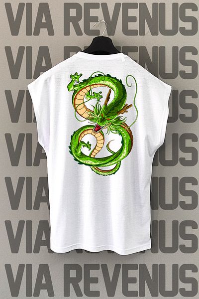 Vordevia Tricou sport alb - imprimeu cu spatele dragonului, mâneci zero