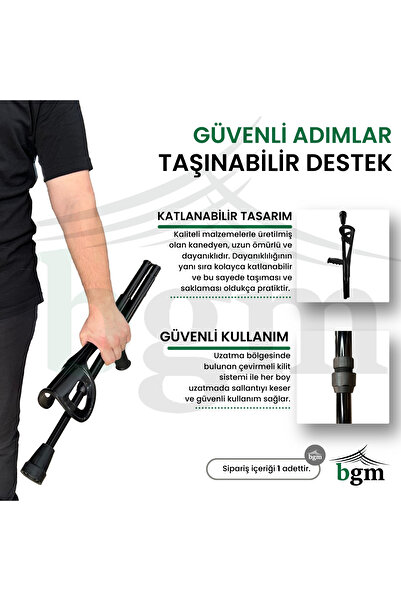 bgm Kanedyen Katlanabilir Baston Değnek- Koltuk Değneği Yüksek Kalite Ortopedik Yürüme Desteği
