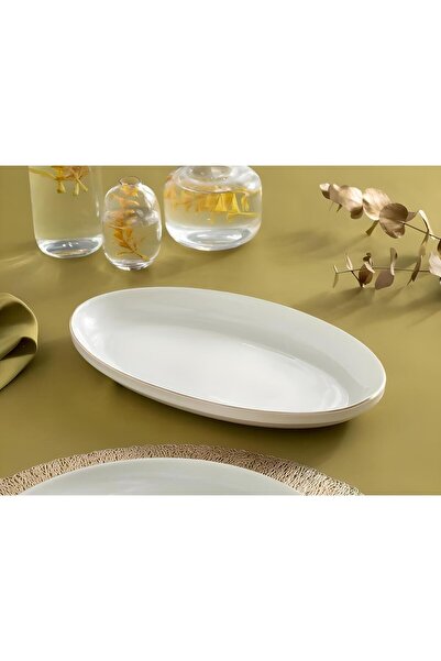 porselenden Modern Gold Altın 2li 30 Cm Porselen Büyük Boy Kayık Sunum Tabağı...