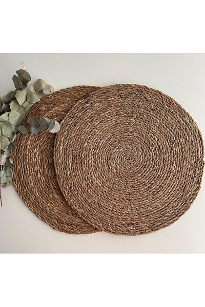 HBS Art Design 35 Cm American Service Wicker Jute Plate - Set of 2
