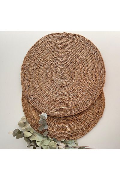 HBS Art Design 35 Cm American Service Wicker Jute Plate - Set of 2