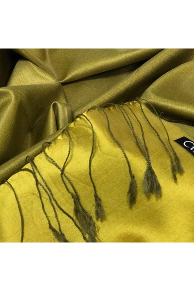 Pure Silk İpek Şal % Yüz İpek Haki Sarı