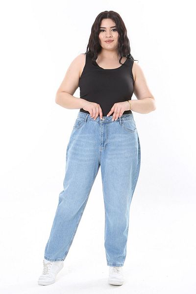 Şans Plus Size High Waist 5 Pockets Blue Jeans - 65N38111
