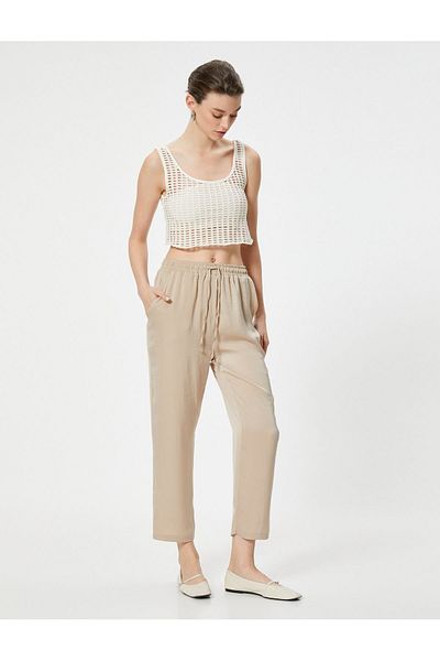 Koton Waist Tied Crop Trousers - Pockets, 4SAK40112PW