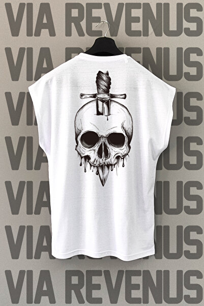 Vordevia Skull Back Štampano Bežela sportska majica bez rukava