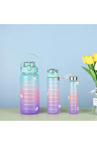 Rossel Premium Motivational Self-Seal Leak-Proof Set of 3 Water Bottle Water Bottle Water Bottle 2lt 900ml 300ml