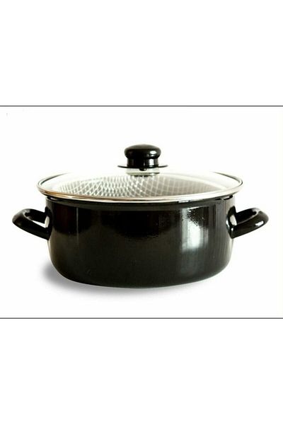 TOGO Enamel Frying Pot with Glass Lid and Strainer 24 Cm