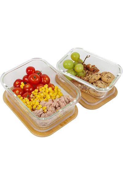 Rossel Premium Double Glass Storage Container with Bamboo Lid XL 1500ml-1000ml