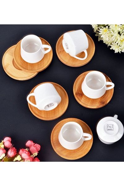 Paçi Cupa Home Coffee Cup Set with Bamboo Plate
